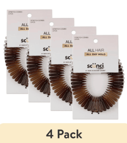 (4 pack) Scunci Effortless Beauty Flexy Stretch Hair Comb Headbands, Black, Tortoise Shell and Clear, 3 Count